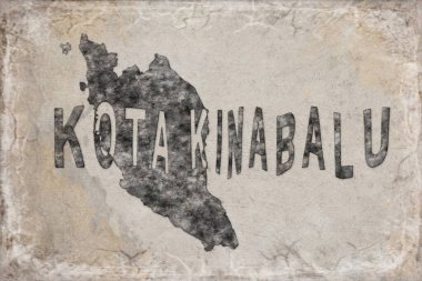 Malezya Kota Kinabalu Haritası ve Beyaz Harf Tasarımı