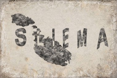 Malta Sliema Haritası ve Beyaz Harf Tasarımı