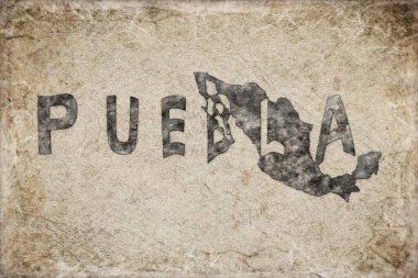 Meksika Puebla Haritası ve Beyaz Harf Tasarımı