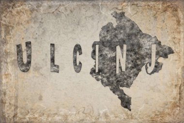 Karadağ Ulcinj Haritası ve Harflerin Beyazlar Üzerine Tasarımı