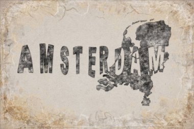 Hollanda Amsterdam Haritası ve Beyaz Harf Tasarımı