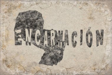 Paraguay Encarnacion Haritası ve Beyaz Harf Tasarımı