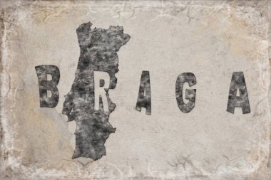 Portekiz Braga Haritası ve Beyaz Harf Tasarımı