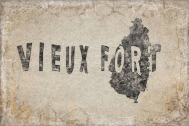 Saint Lucia Vieux Fort Haritası ve Beyaz Harf Tasarımı