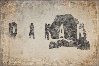 Senegal Dakar Haritası ve Beyaz Harf Tasarımı