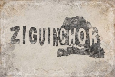 Senegal Ziguinchor Haritası ve Beyaz Harf Tasarımı