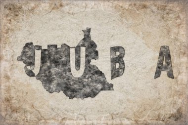 Güney Sudan Juba Haritası ve Beyaz Harf Tasarımı