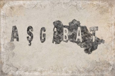 Türkmenistan Ashgabat Haritası ve Beyaz Harf Tasarımı