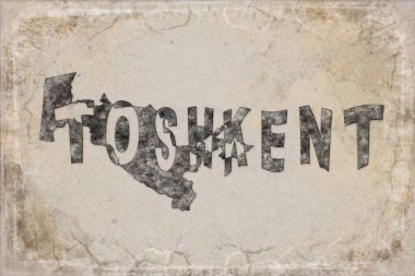 Özbekistan Taşkent Haritası ve Beyaz Harf Tasarımı