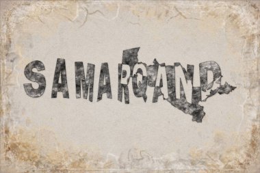 Özbekistan Semerkand Haritası ve Beyaz Harf Tasarımı