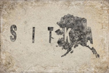 Alaska Sitka Haritası ve Beyaz Harf Tasarımı