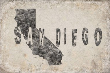 California San Diego Haritası ve Beyaz Harf Tasarımı