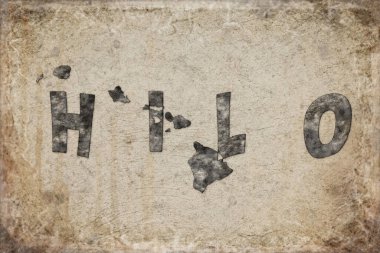 Hawaii Hilo Haritası ve Beyaz Harf Tasarımı