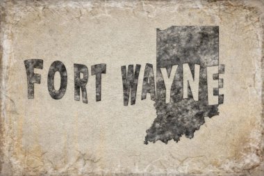 Indiana Fort Wayne Haritası ve Beyaz Harf Tasarımı