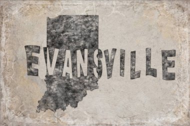 Indiana Evansville Haritası ve Beyaz Harf Tasarımı