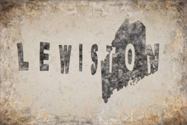 Maine Lewiston Haritası ve Beyaz Harf Tasarımı