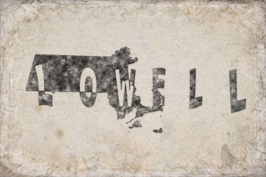 Massachusetts Lowell Haritası ve Beyaz Harf Tasarımı