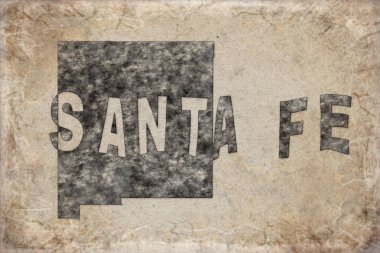 New Mexico Santa Fe Haritası ve Beyaz Harf Tasarımı