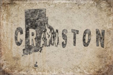 Rhode Island Cranston Haritası ve Beyaz Harf Tasarımı