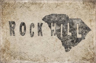 South Carolina Rock Hill Haritası ve Beyaz Harf Tasarımı