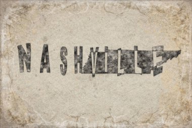 Tennessee Nashville Haritası ve Beyaz Harf Tasarımı
