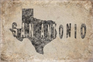 Texas San Antonio Haritası ve Beyaz Harf Tasarımı