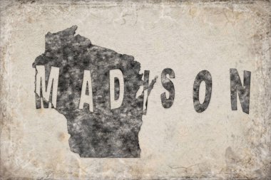 Wisconsin Madison Haritası ve Beyaz Harf Tasarımı