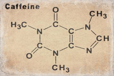 Beyaz arka planda kafein yapısal kimyasal formül