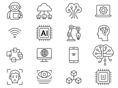 artificial intelligence line icons, outline vector illustration