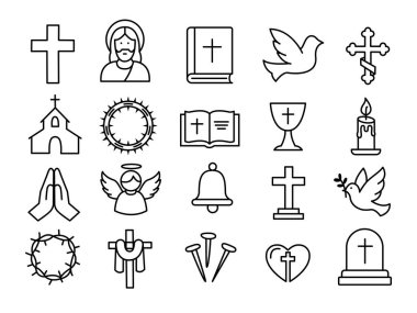 set of christian icons on white background, vector illustration