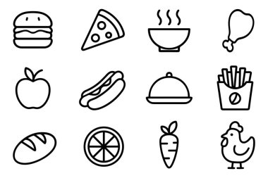 Fast food Icons set, anahat stili