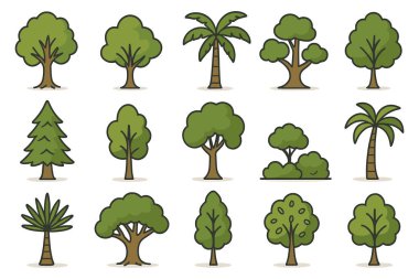 Ağaçlar ve çalılar vektör illüstrasyonu