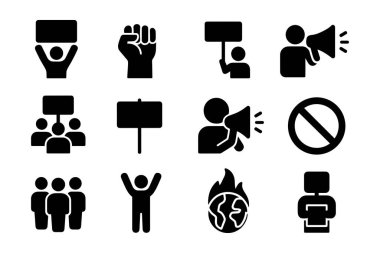 protesto simgeleri ayarlandı. Web için insan vektör simgelerinin düz çizimi