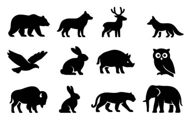 Hayvanlar ve hayvanlar siluetleri ayarlandı