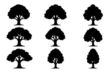 Ağaçlar, siluet, vektör illüstrasyonu, 8. bölüm