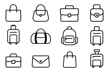 Seyahat çantasının vektör simgelerinin kümesi