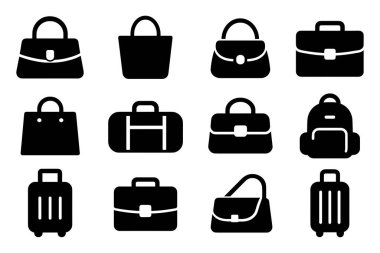 beyaz arkaplan, vektör üzerinde çanta simgesi ayarlandı