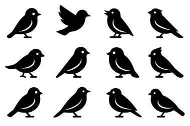 Siyah kuş siluetleri vektör kümesi.