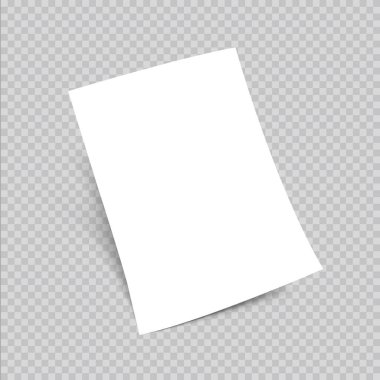 Bej arka planda gölgeler olan A4 kağıdı. Dergi, broşür, kartpostal, el ilanı, kartvizit ya da broşür. 3D Bent Clear Kağıt Çarşaf A4 Biçimi. EPS10 vektör illüstrasyonu.