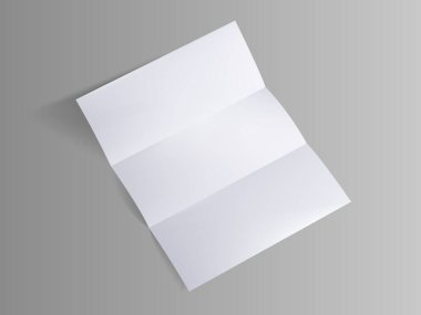 Reklam tasarımı için boş broşür. Üç katlı A4 Flyer Mockup. Boş Broşür Şablonu - A4 Kağıt Broşür, Broşür, Broşür veya Broşür Tasarım Şablonu Gri Arkaplanda Yazılı Sunum için Gölgeler