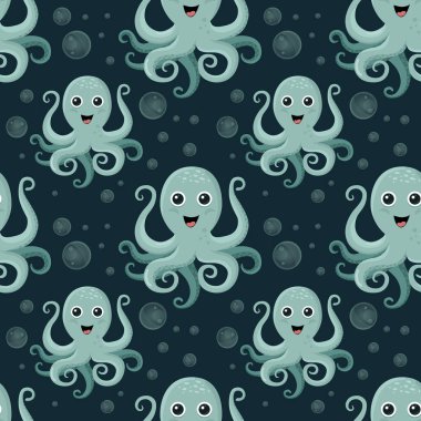 Ahtapot deseni. Renkli, pürüzsüz vektör. Kabarcıklar.