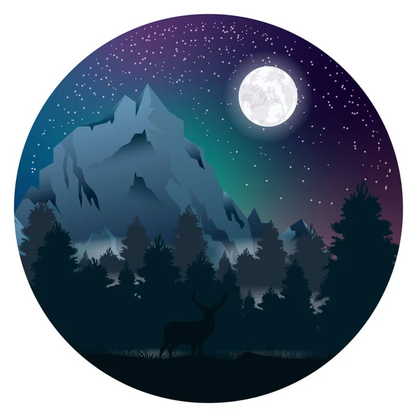 Mountain Landscape Colorful Premium Vectors Deer Silhouette Forest Moon — Stock Vector