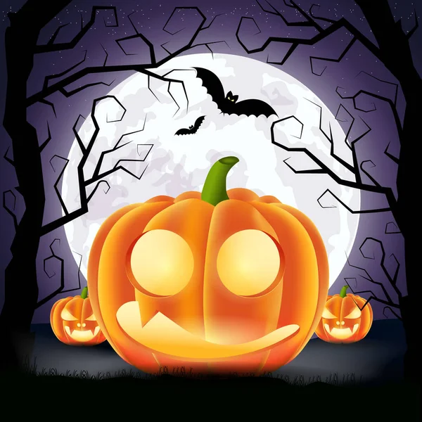 Halloween Schöne Vektorillustration Mond Kürnach Fledermaus — Stockvektor