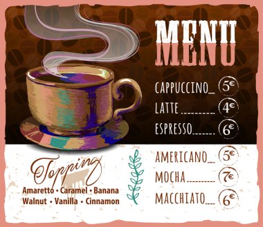 Kahve menü tasarımı kafe için vintage tarzı