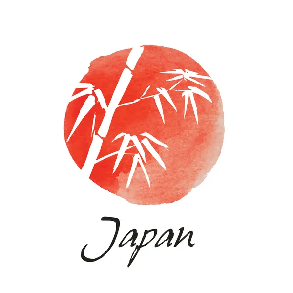 Kaart met bamboe op witte achtergrond in sumi-e stijl. Handgetekende met inkt. Vectorillustratie. Vlag van Japan — Stockvector