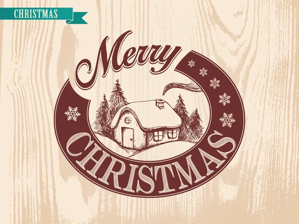 Ilustración Casa de Navidad realizada por estilo vintage — Vector de stock