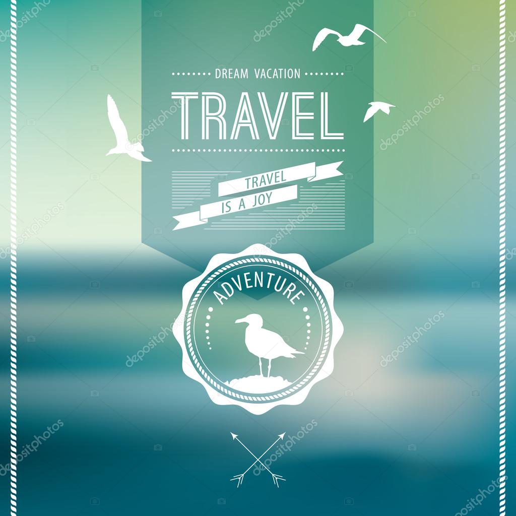 Vector blure landscape. Sea view. Retro label design. Retro backdrop. Blur. Maritime. Landscape. Travel design label.
