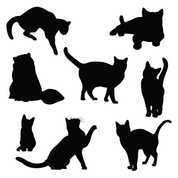 Conjunto vector silueta gato — Vector de stock