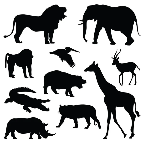 Conjunto de ilustrações de silhueta animal safari — Vetor de Stock