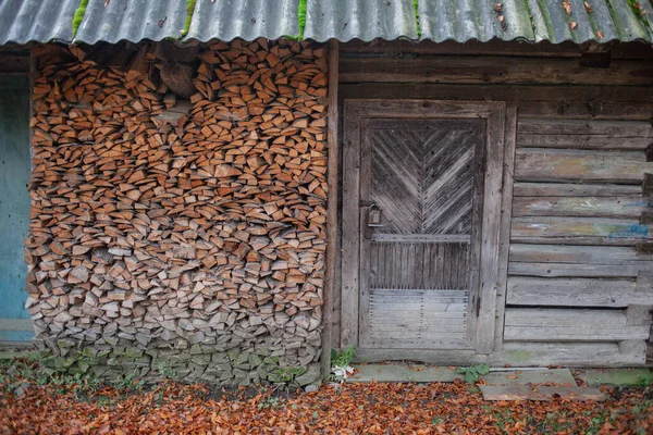 Dry Wood Stack Hut Ukrainian Village — Stock Photo, Image